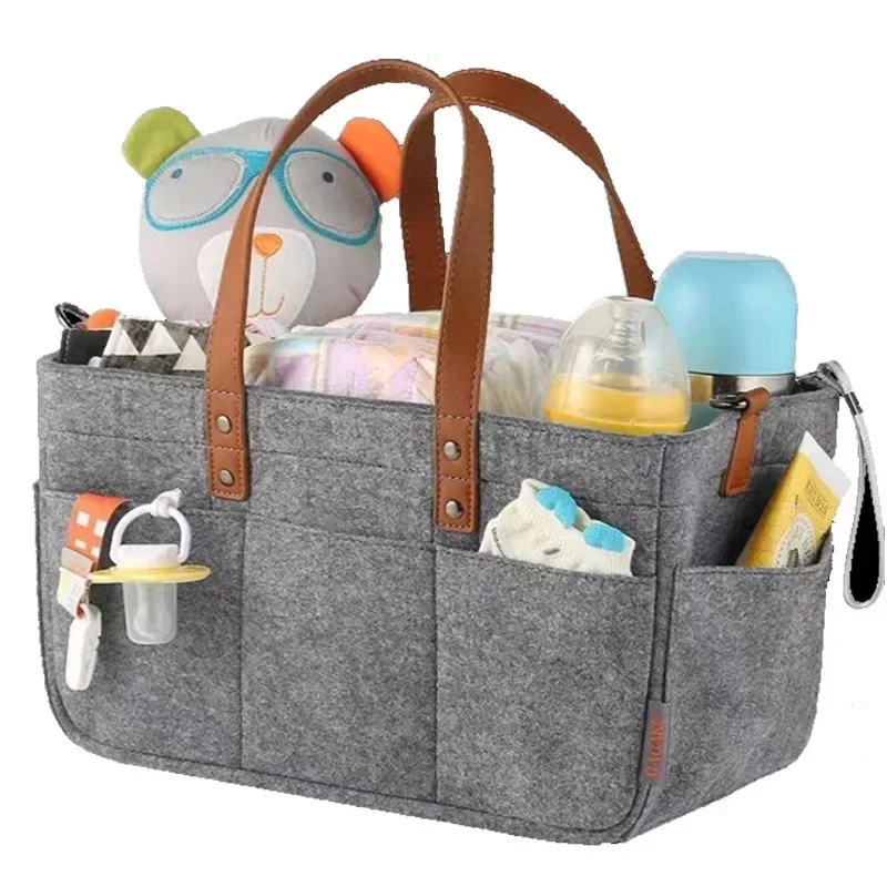 Organizador de pañales de fieltro para bebé con asa y bolsillo grande - imagen 4