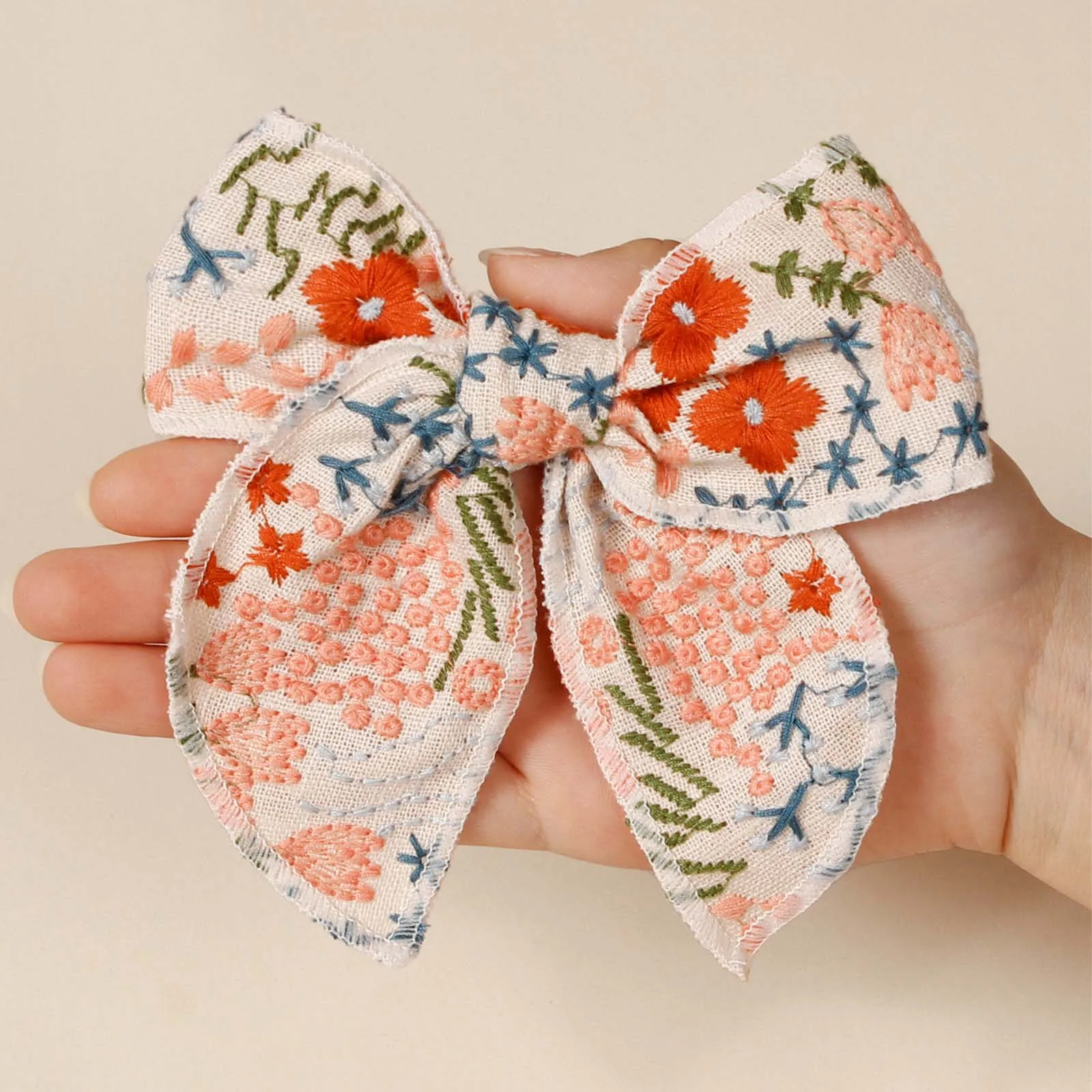 Pinzas para el pelo con lazo de algodón y flores bordadas unisex - imagen 2
