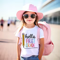 Camiseta escolar Hello First Grade para niños y niñas – Regreso al cole