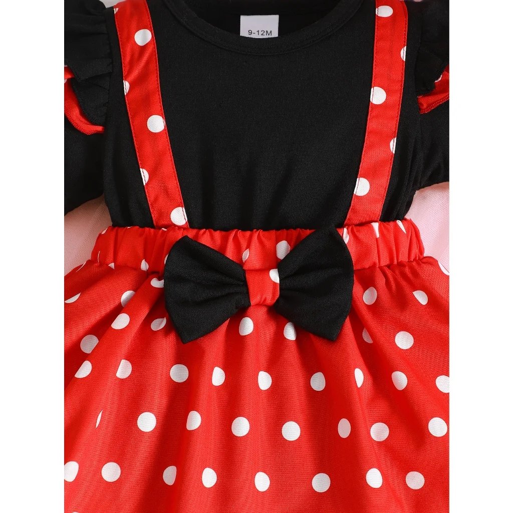 Vestido mameluco de lunares rojo y negro con mangas voladoras bebé - imagen 4