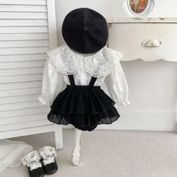 Milangel conjunto 2 piezas niña: blusa princesa cuello y body encaje