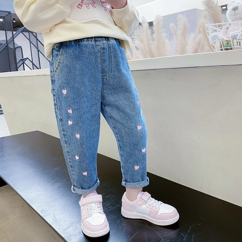Vaqueros denim elásticos para niña con bordados – Primavera y otoño - imagen 4
