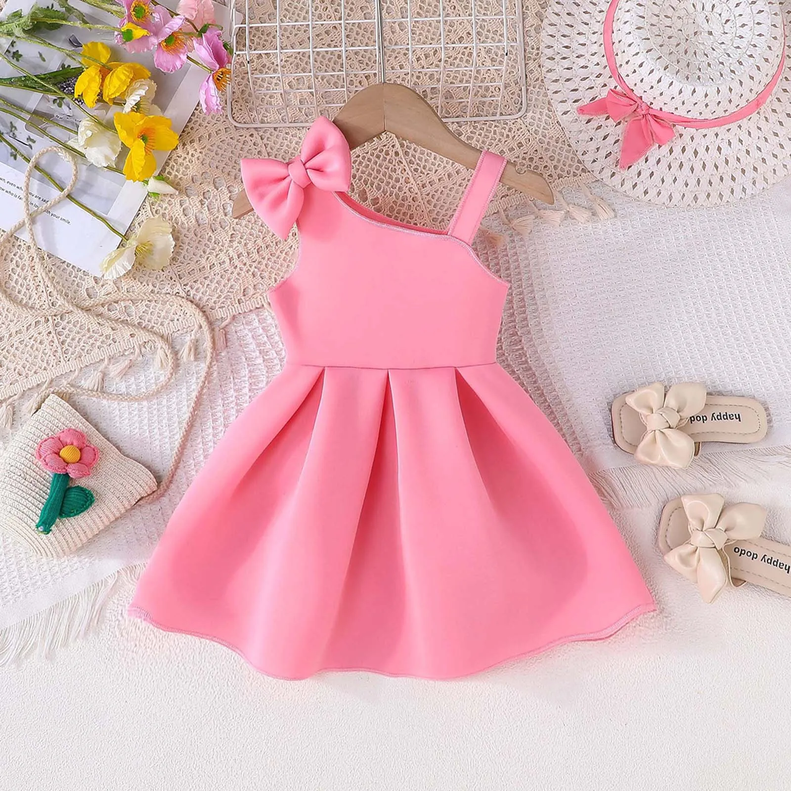 Vestido floral fiesta con lazo para niña – Un hombro, boda, cumpleaños - imagen 5