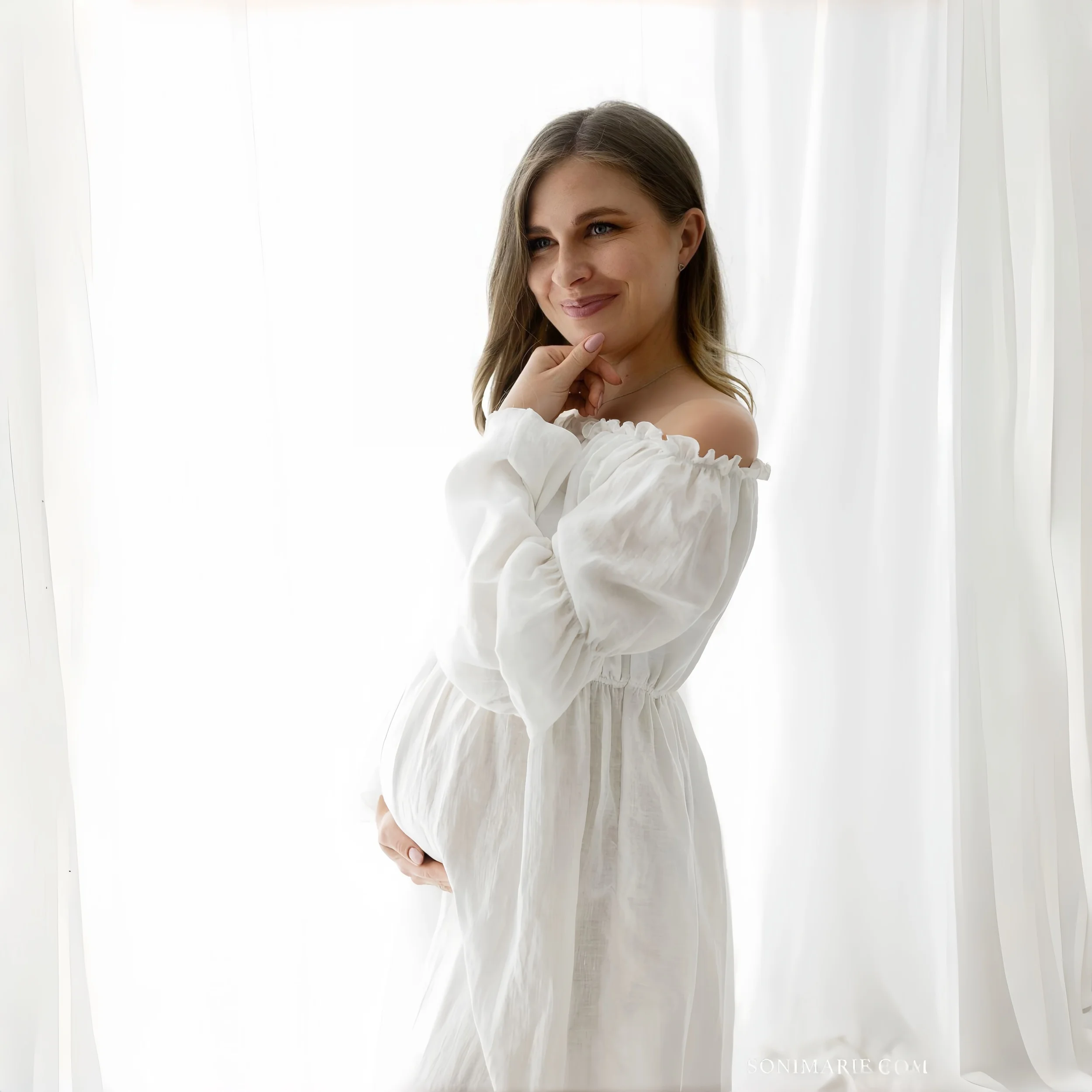 Vestido de maternidad de algodón blanco para sesión de fotos - imagen 5