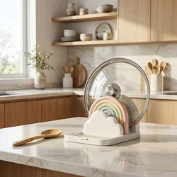 Soporte compacto para tapas de ollas y sartenes, organizador