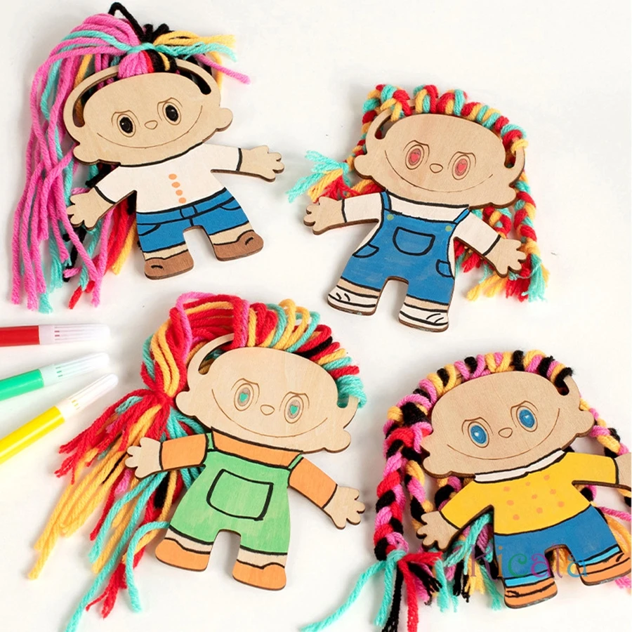 Kit de manualidades en madera para niñas con pelo trenzado