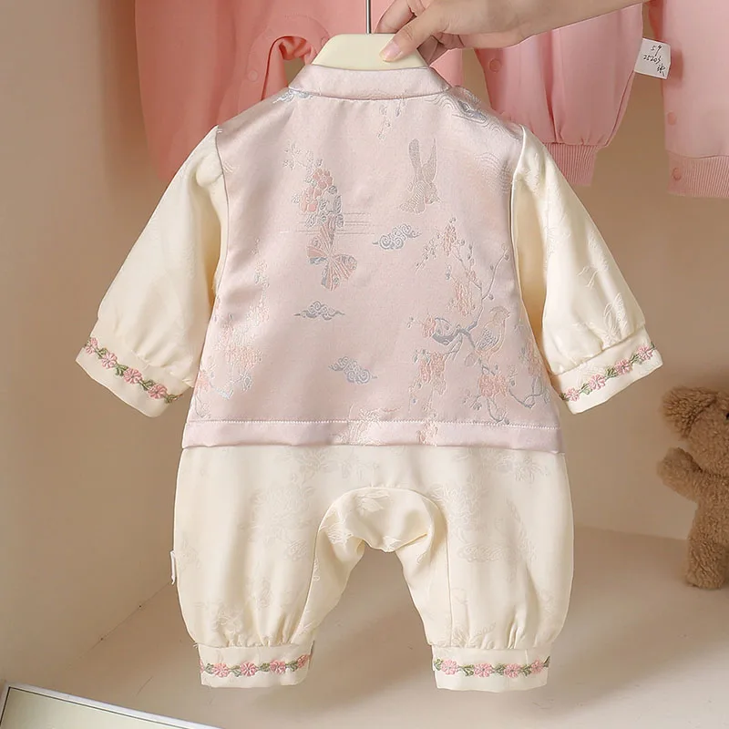 Mono recién nacido manga larga rosa con bordado floral estilo chino - imagen 5