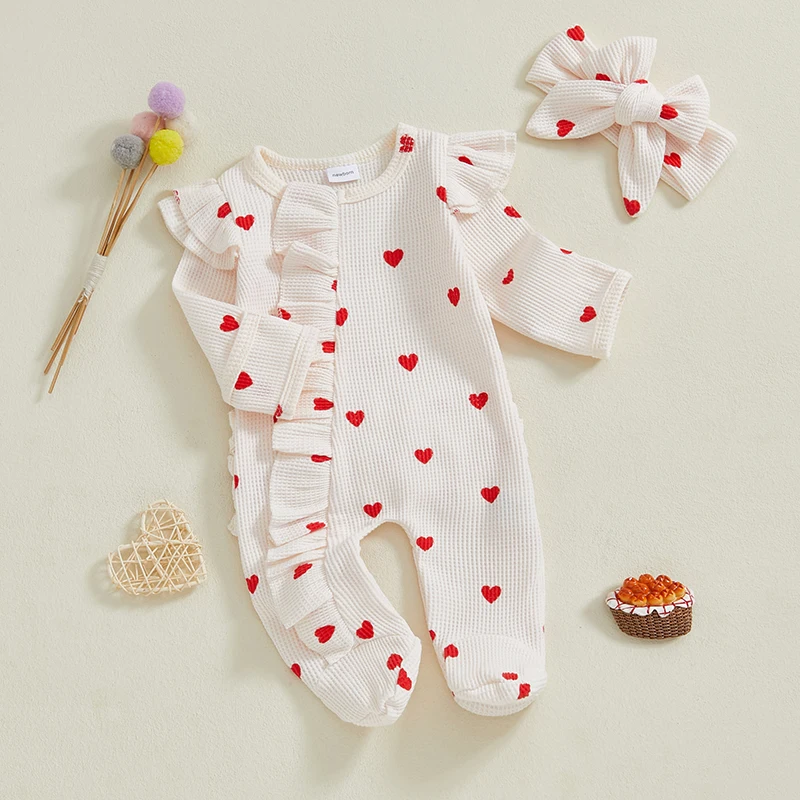 Tregren pijama mono de San Valentín para recién nacido con volantes - imagen 3
