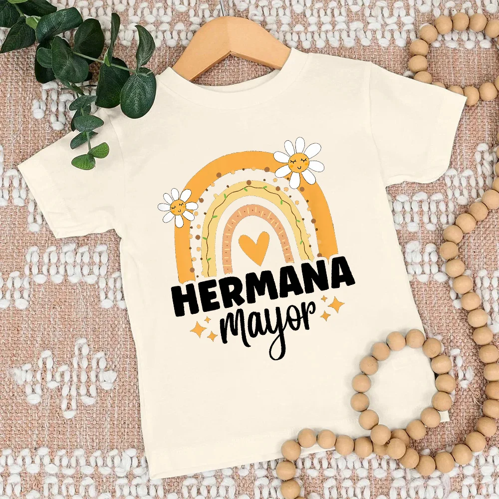 Camiseta algodón niña manga corta – Estilo retro arcoíris para verano