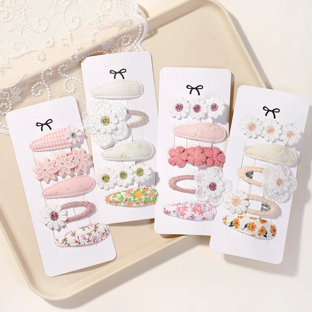 Pinzas para el pelo de bebé con flores estampadas, set de 5 unidades