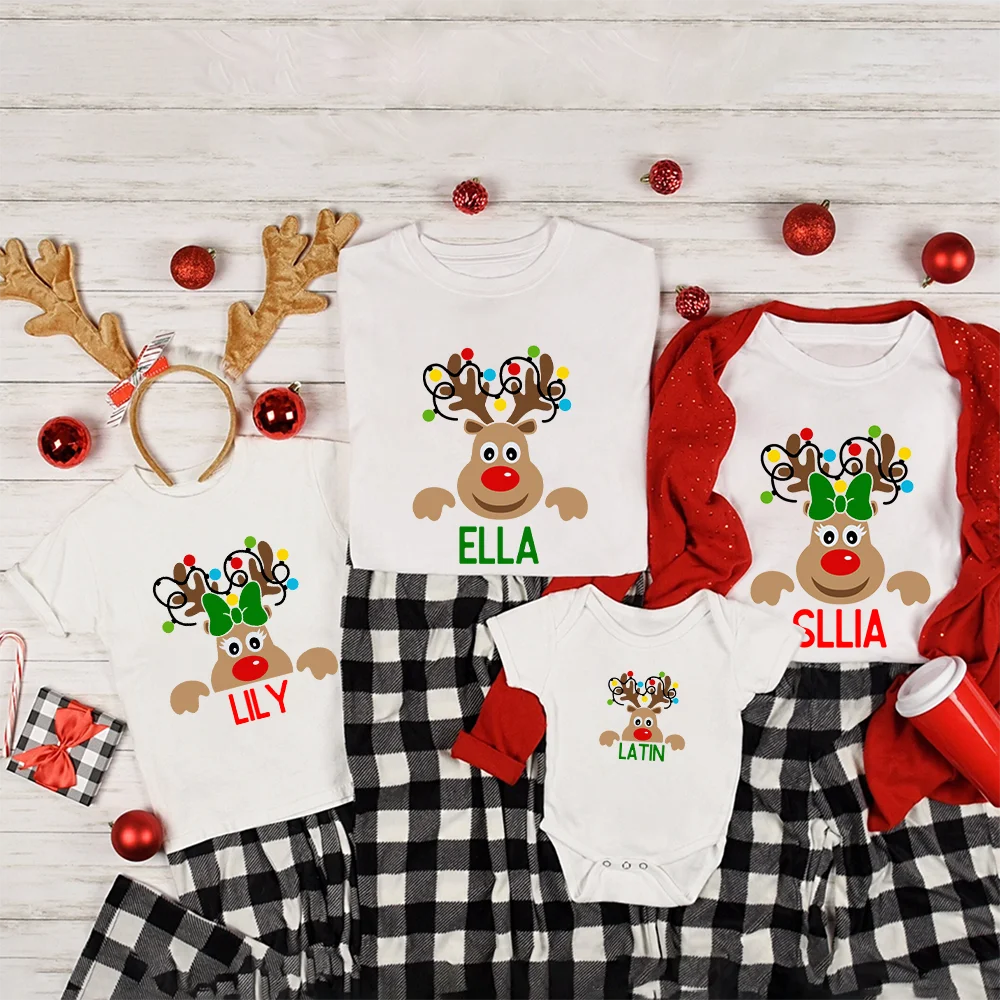 Camisa Navidad familia renos personalizada con nombre