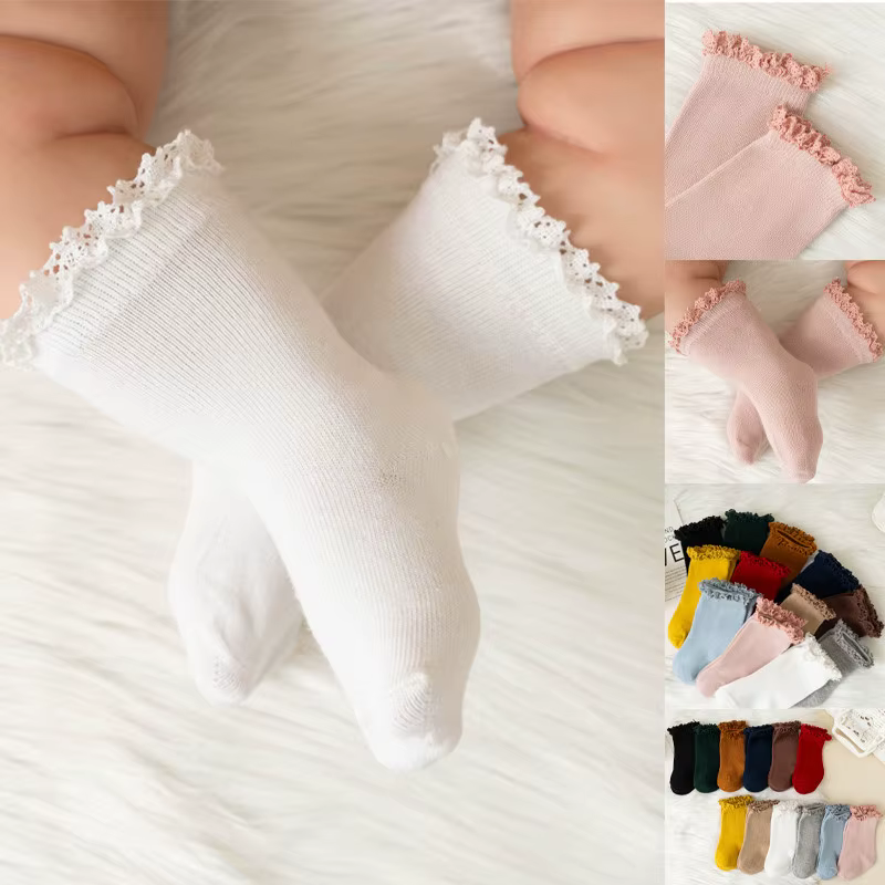 Calcetines cortos de algodón con volantes para niña