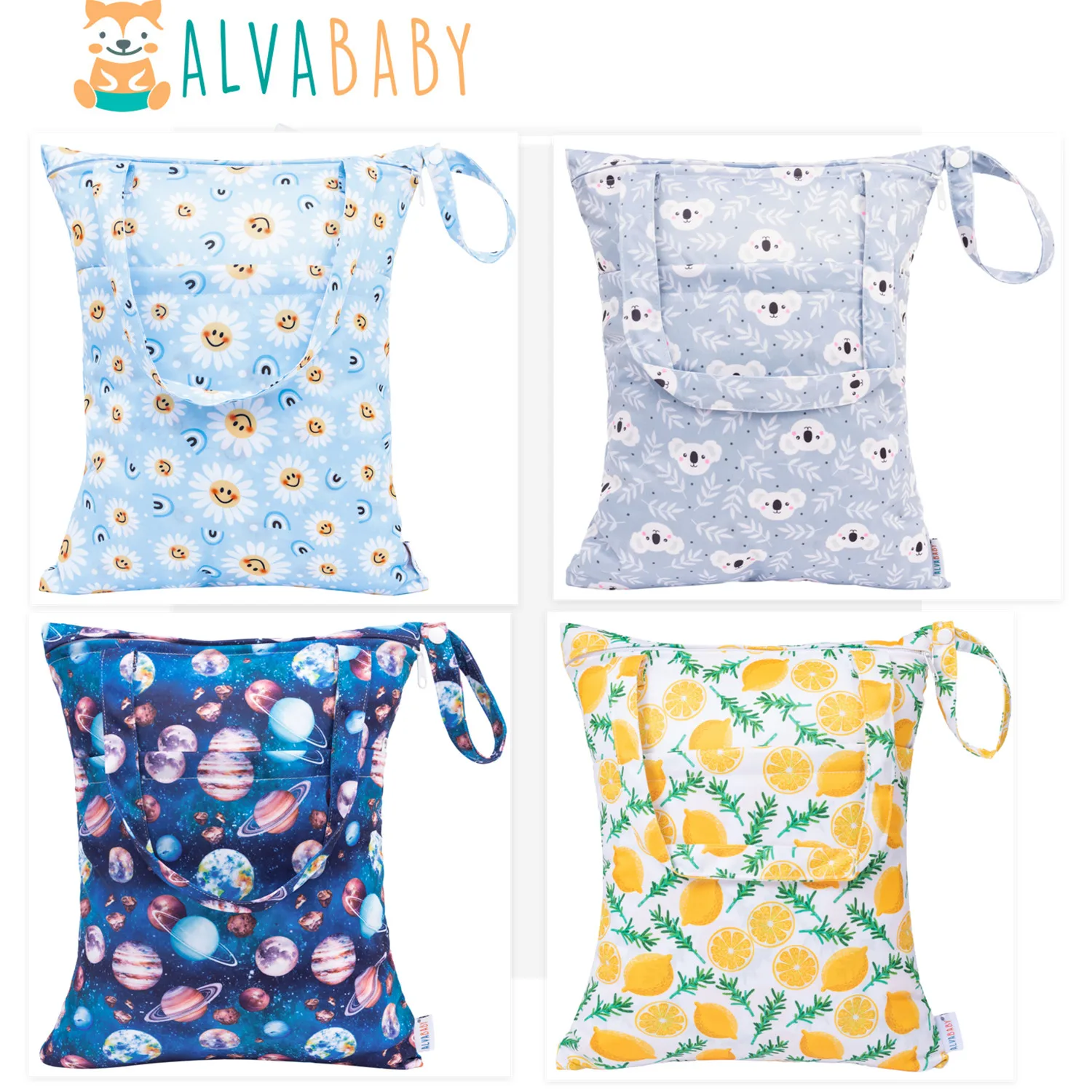 ALVABABY bolsa de pañales húmeda y seca con asa cremalleras en tela - imagen 2