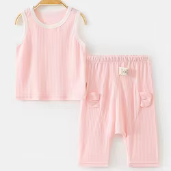 B189 Conjunto verano bebé infantil algodón sin mangas top y pantalón