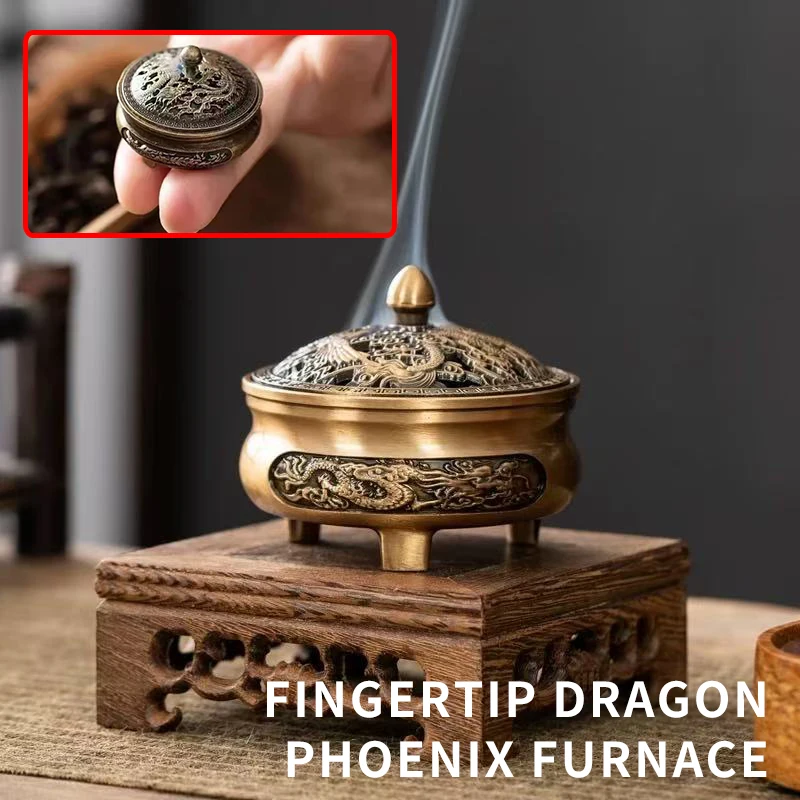 Incensario infantil con dragón y fénix en madera agar - Buda antiguo - imagen 4