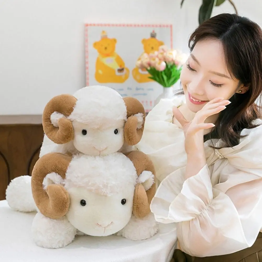 Peluche de cabra y vaca suave con cuernos grandes para niños
