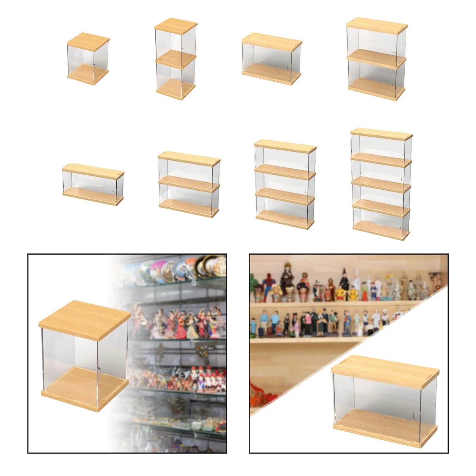 Vitrina de acrílico transparente para muñecas con base de madera - imagen 3