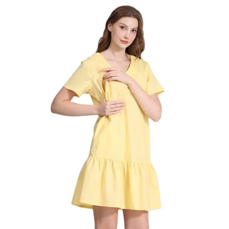 Vestido de lactancia de algodón y lino transpirable con volantes - imagen 4