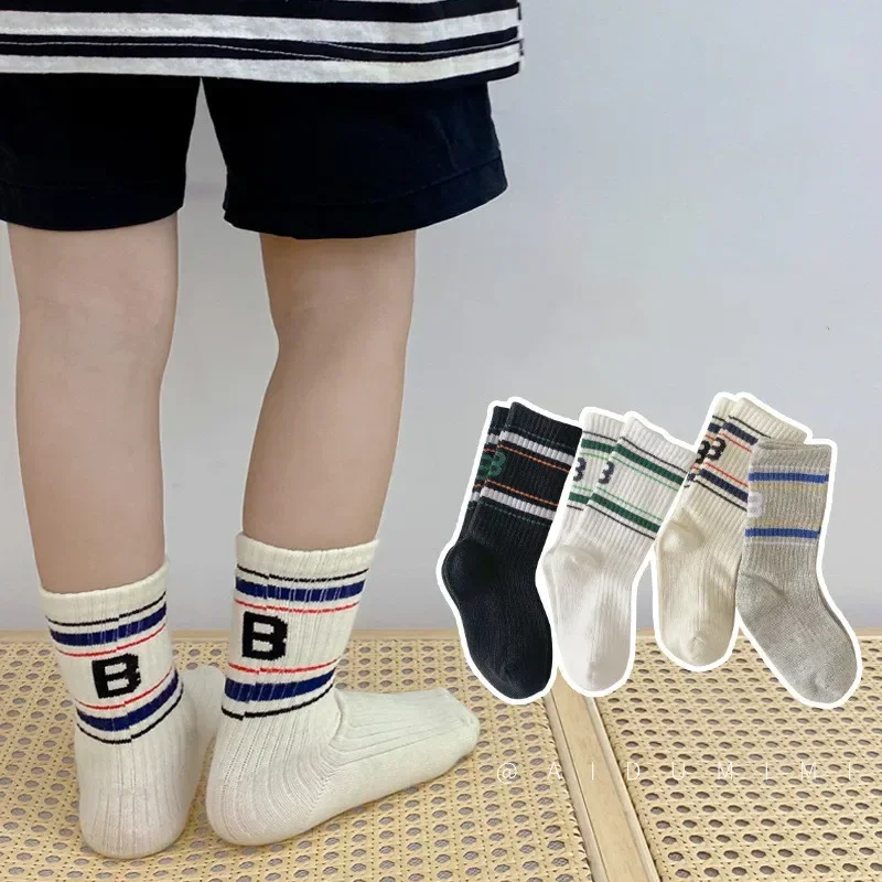Calcetines deportivos de algodón con letras B para niños – Todo el año - imagen 3