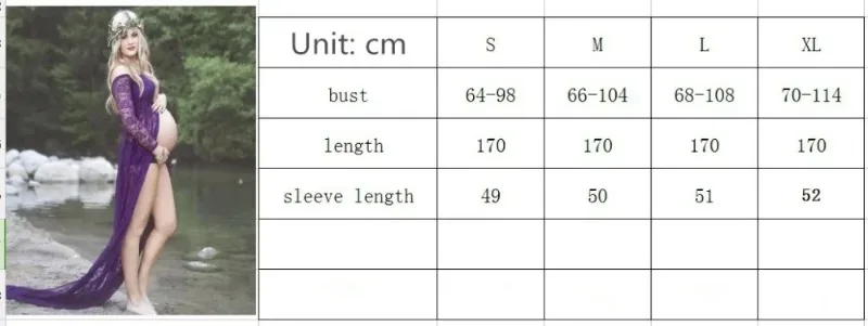 Tabla de tallas del vestido de maternidad