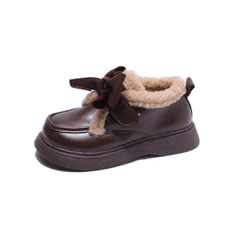 Zapatos de invierno para niños – Mocasines de cuero con lazo y suela gruesa - imagen 4