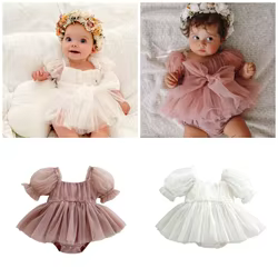 QX2D Vestido niña mangas burbujas con lazo transpirable