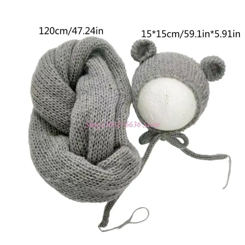 R6FD Envoltura de mohair para recién nacido - Conjunto gorrito - imagen 5