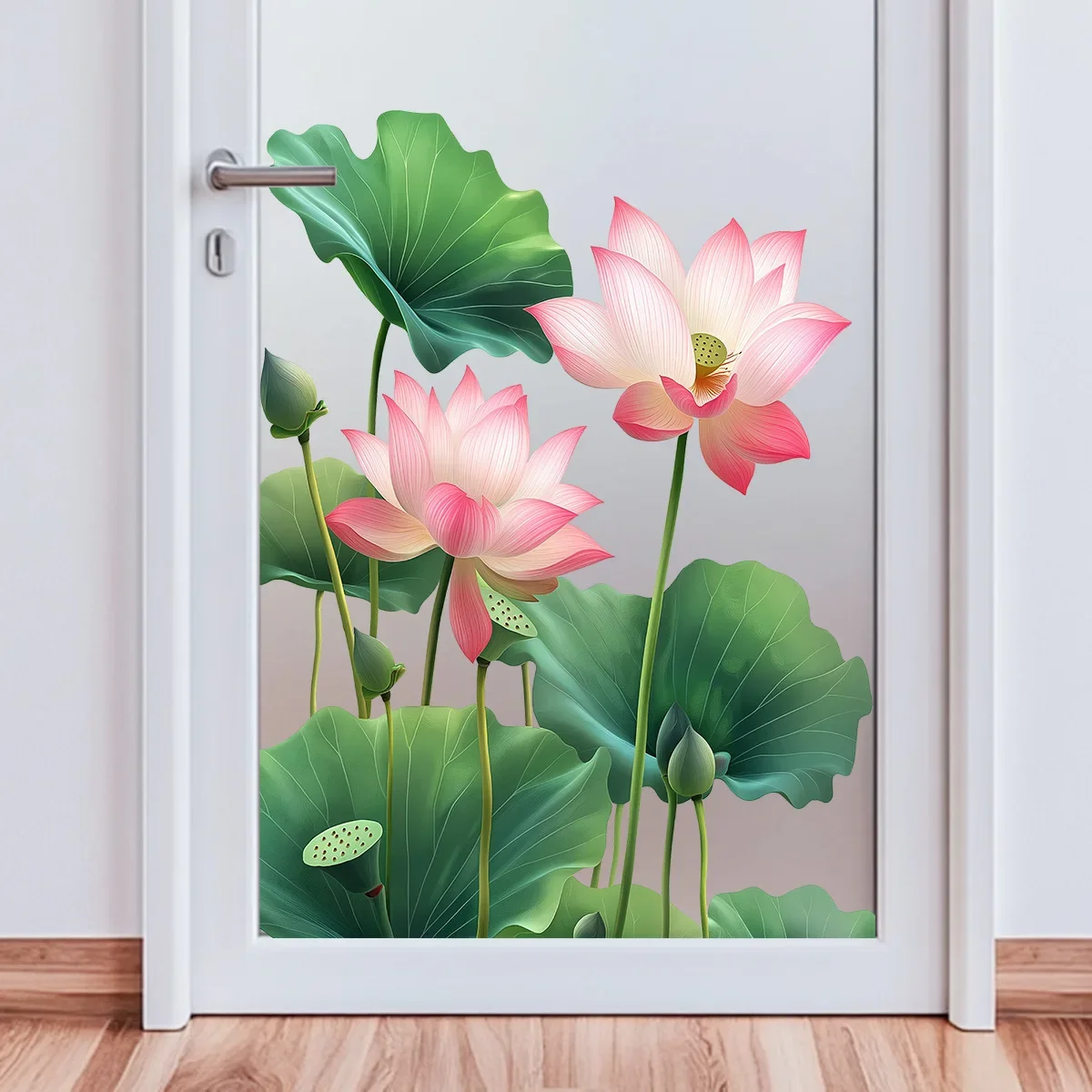 Pegatinas para ventana removibles de loto y planta verde