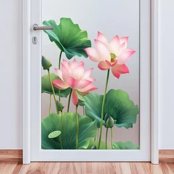 Pegatinas para ventana removibles de loto y planta verde