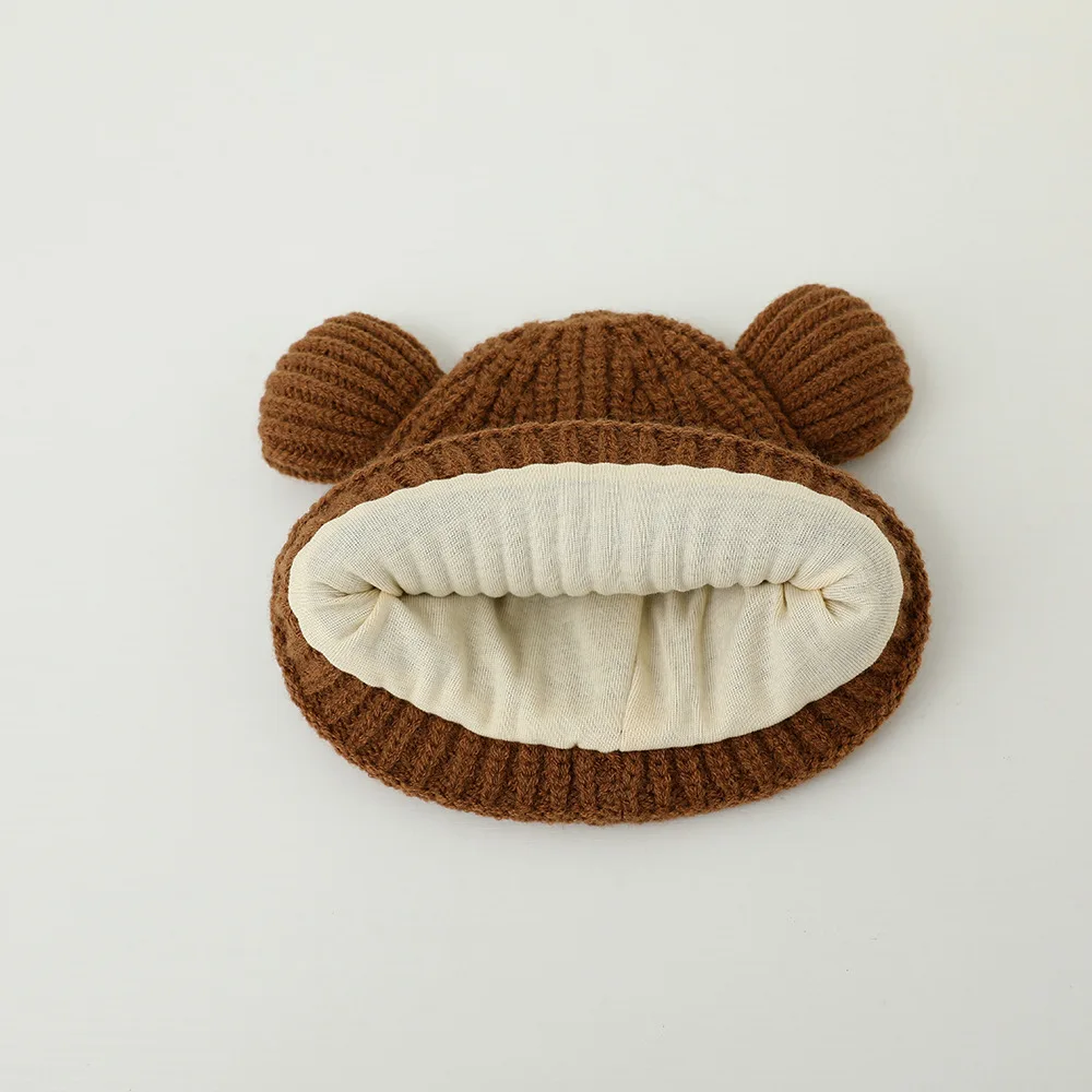 Gorro con orejas de oso en algodón ganchillo para bebés otoño invierno