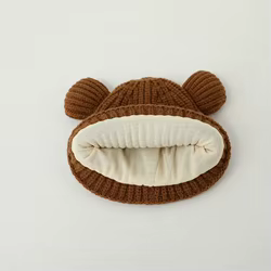Gorro con orejas de oso en algodón ganchillo para bebés otoño invierno