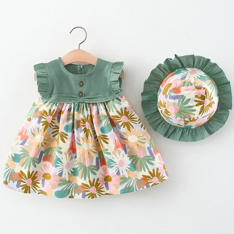 Vestido de verano de princesa sin mangas con flores y sombrero - imagen 4