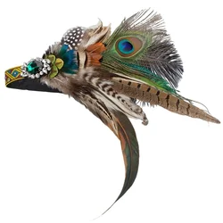 Diadema con plumas de pavo real para boda, fiesta y carnaval