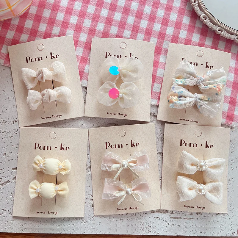 Pinzas para el pelo bebé con lazo de encaje y perlas - imagen 5