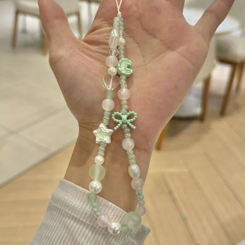 Cadena para móvil niña con lazo de estrella y luna verde – Antipérdida - imagen 4