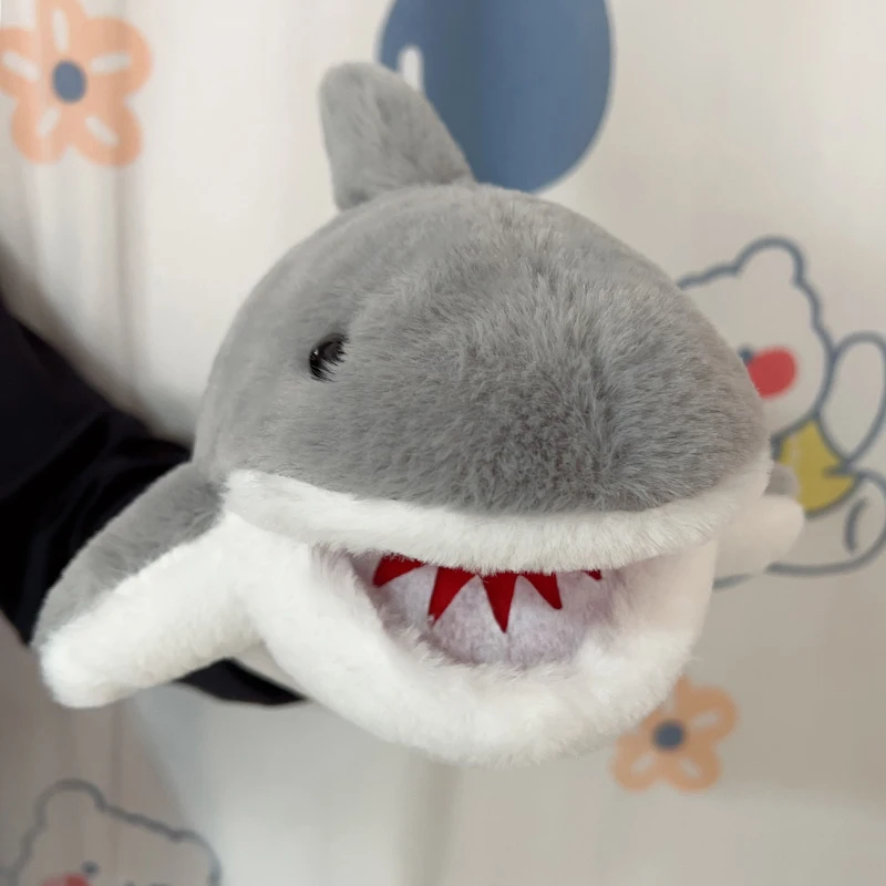 Marioneta de mano tiburón peluche con boca abierta - imagen 2