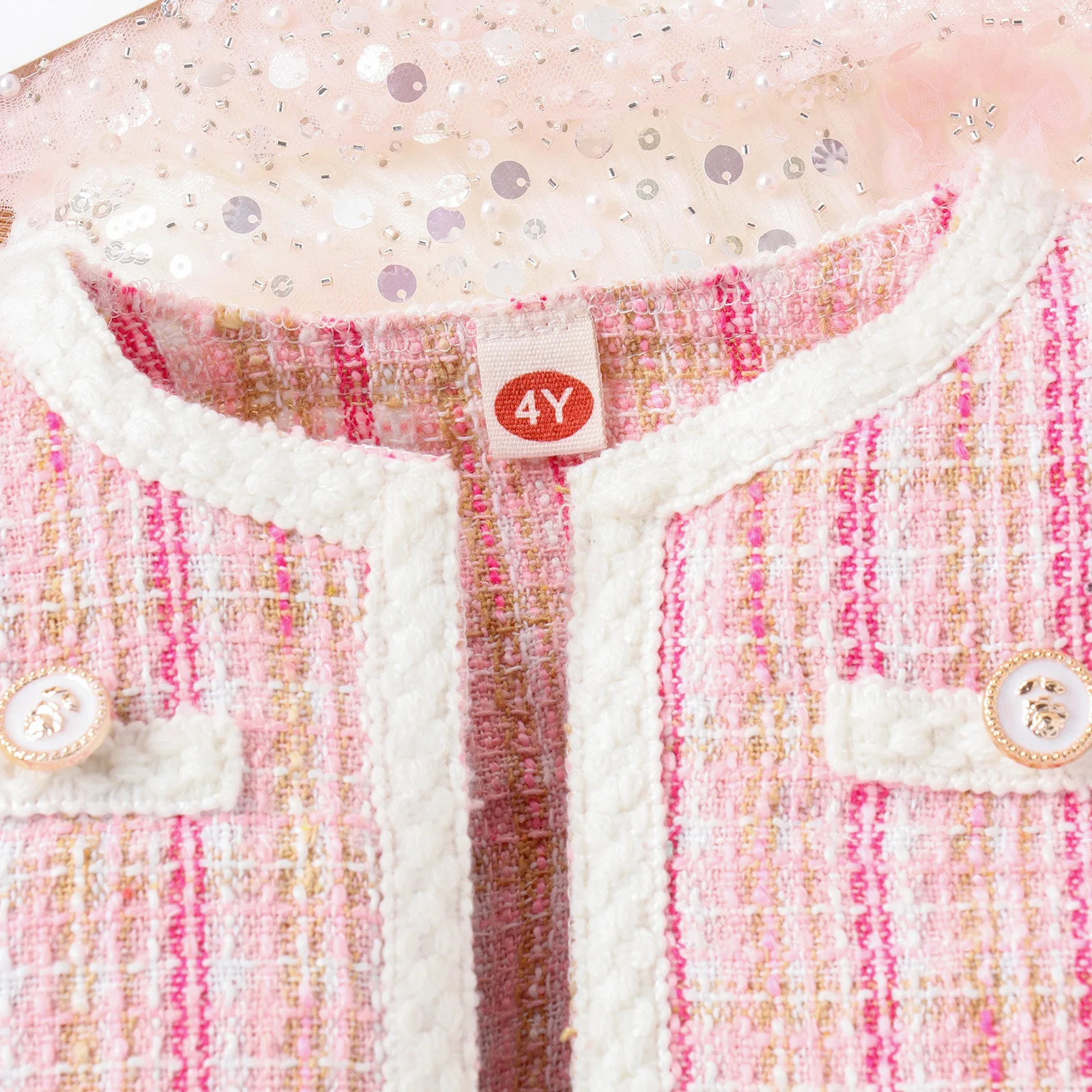 Conjunto de otoño para niña estilo coreano con abrigo tweed rosa - imagen 2