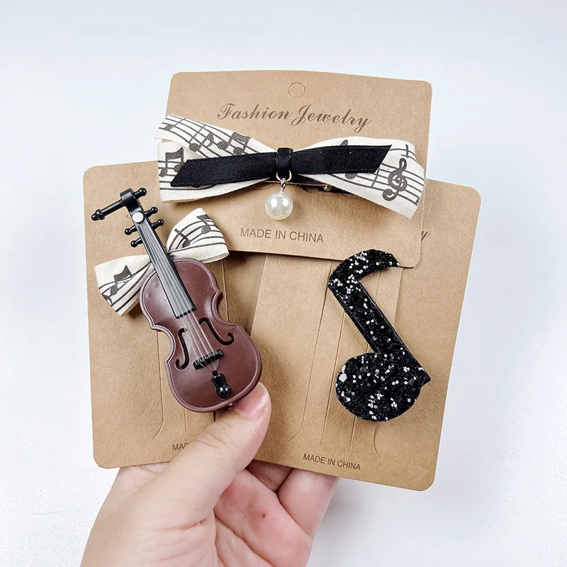 Music Girl Pinzas de pelo para niña – Diseño con piano y violín - imagen 4