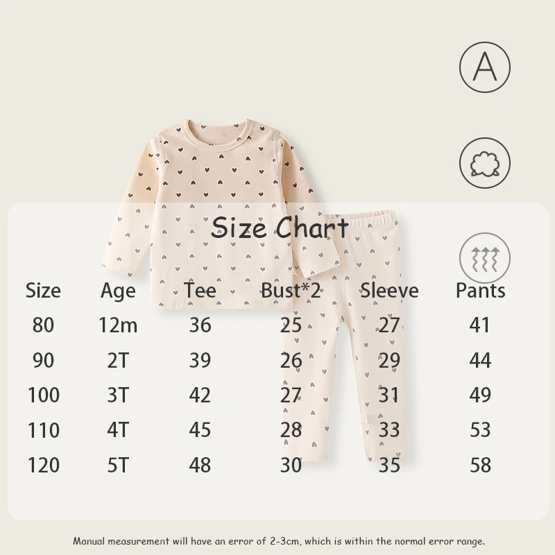 conjunto de pijama infantil de corazón en tonos beige