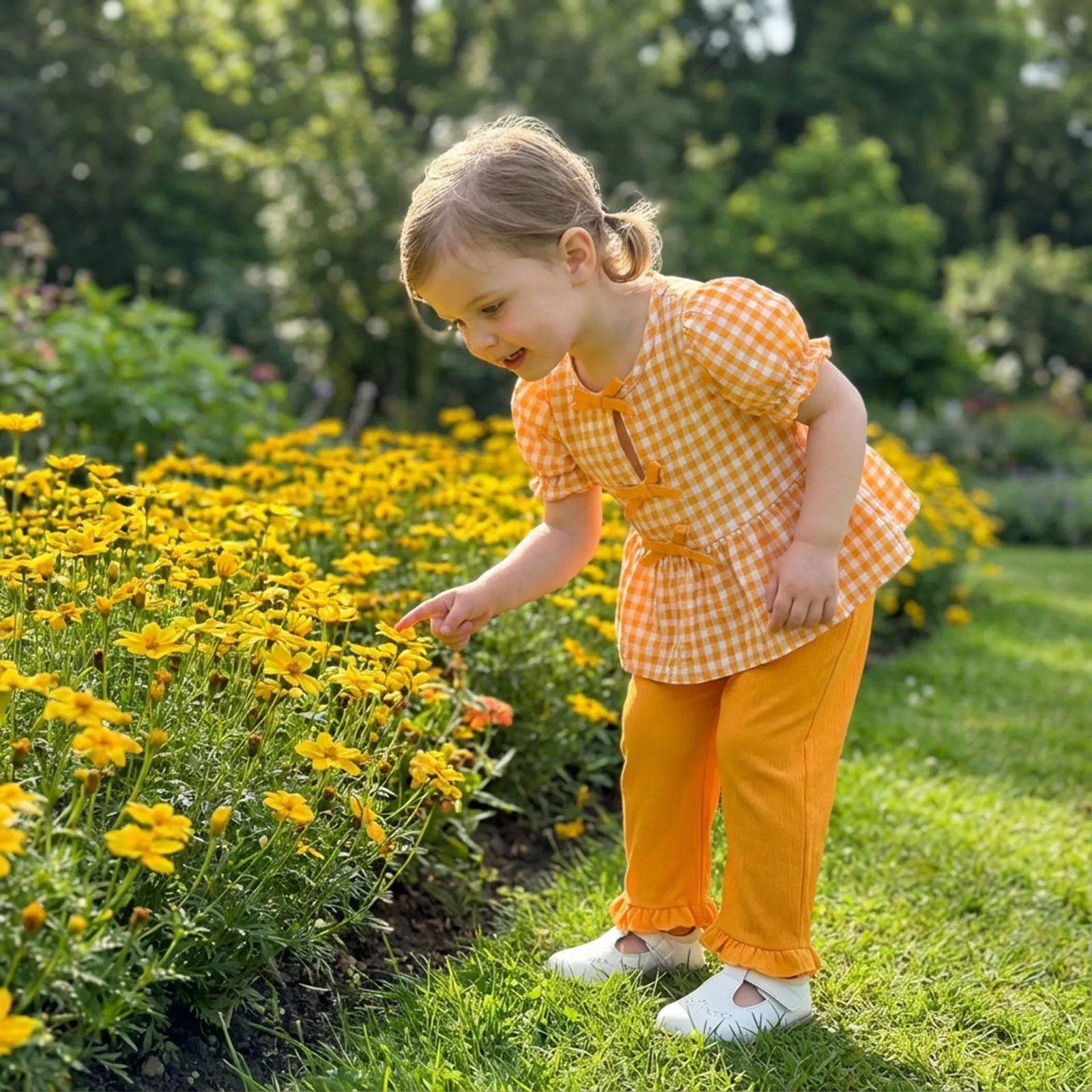 VISgogo Conjunto de verano para niña con camiseta a cuadros y volantes - imagen 4