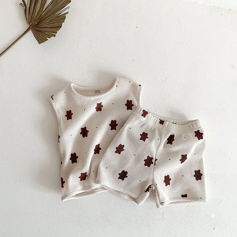 Milangel conjunto bebé verano oso gofres chaleco pantalones cortos - imagen 4