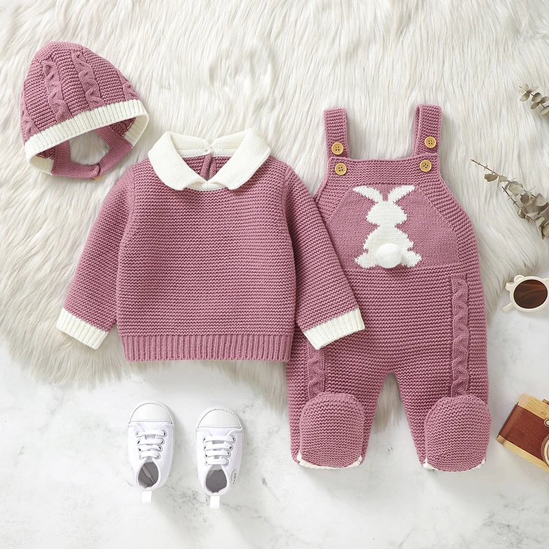 Conjunto de bebé de invierno cálido con suéter y gorro