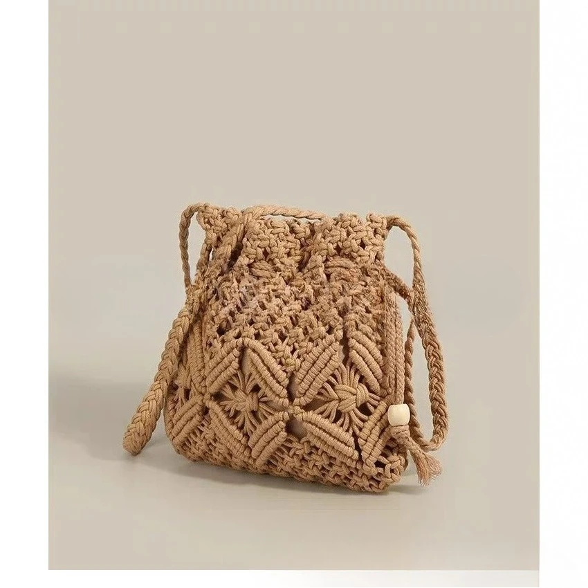Bolso bandolera de playa tipo cubo tejido a mano artesanal - imagen 4