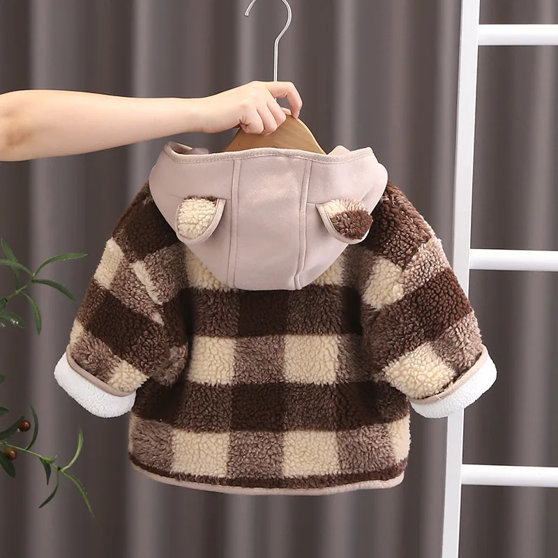 Parka infantil acolchada de terciopelo con capucha cálida - imagen 4