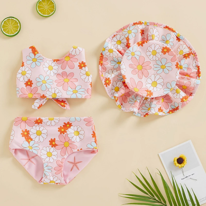 Conjunto de baño niña con sombrero y lazo