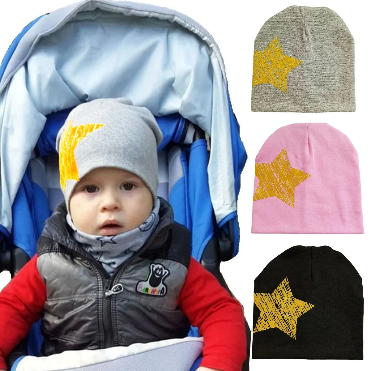 Gorro bebé cálido suave con estrella dorada para primavera y otoño - imagen 3