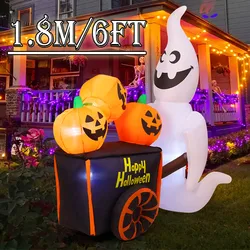 Inflable de Halloween con carrito de calabaza y luces LED