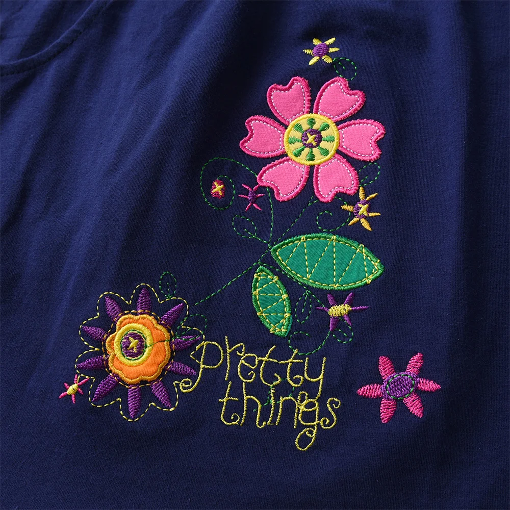 DXTON Vestido bordado de algodón para niña con flores y bolsillos - imagen 5