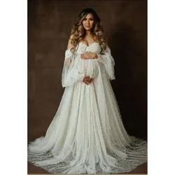 Vestido de maternidad para sesión de fotos perla con hilo blanco