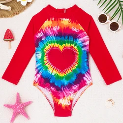 Traje de baño manga larga para niñas con estampado colorido